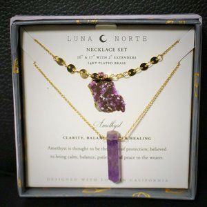 LUNA NORTE AMETHYST CRYSTAL NECKLACE SET NEW